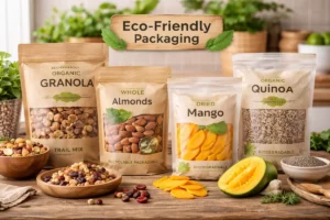 Eco-friendly snack packaging showcase