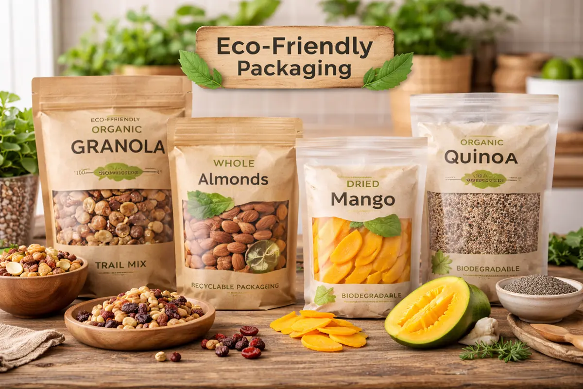Eco-friendly snack packaging showcase
