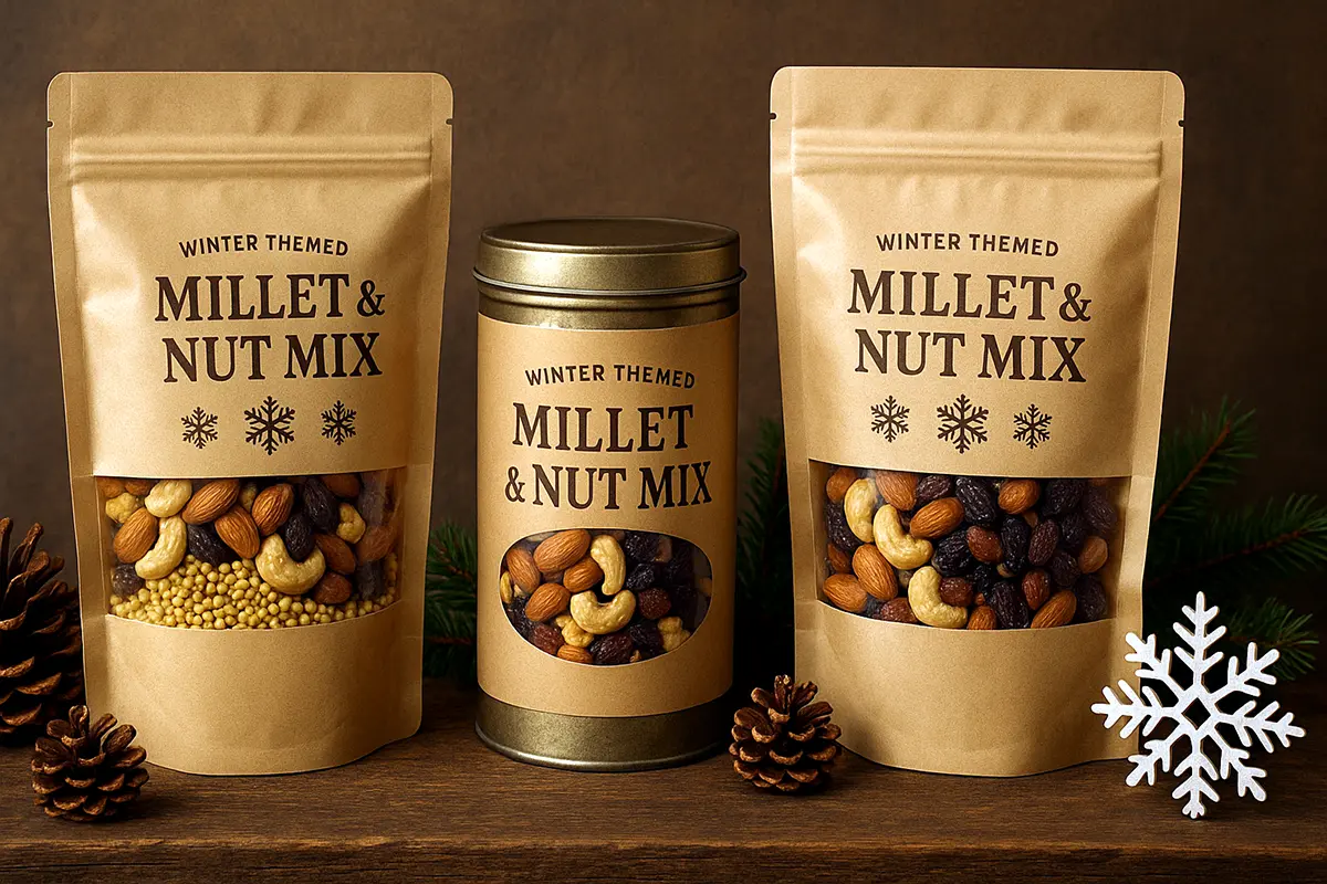 Winter Themed Nut Mix Packaging